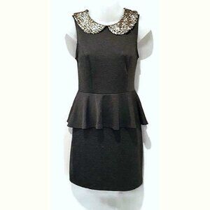 MONTEAU Peplum Mini Dress Sequin Peter Pan Collar Ruffled Cocktail Party